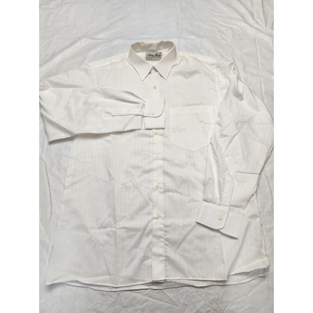Remy Martin Shirt Mens Large White Stripe Long Sleeve Dress Shirt Made In Italy